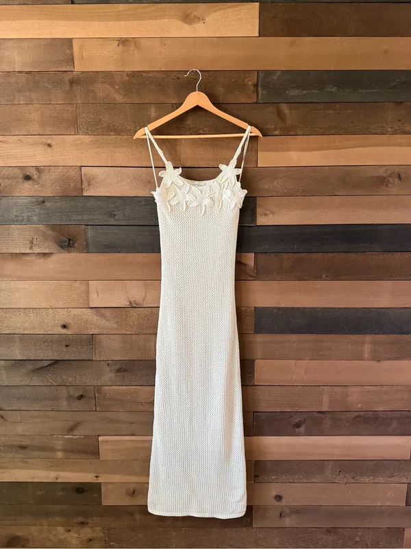 Freshman 1996 Crochet Flower Sweater Maxi Dress Cream Size Small - Image 10
