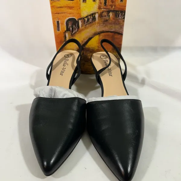 Bella Vita Leather Slingback Sarah Kitten Heel‎ Pump Womens 9w Black New In Box - Image 2