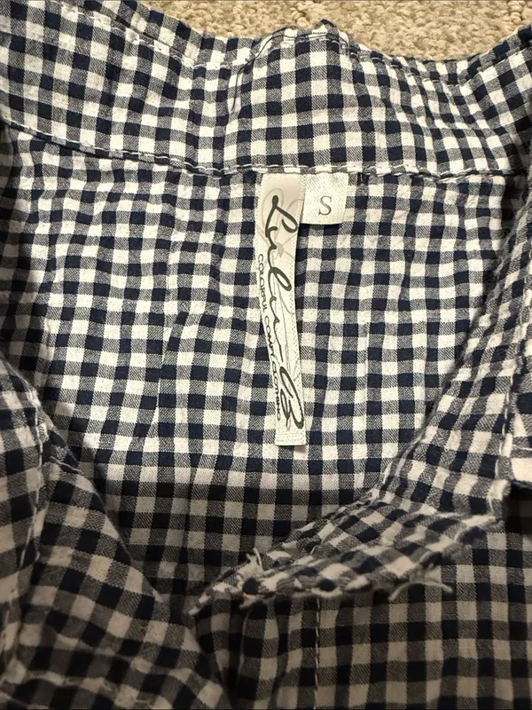 Lulu-B navy gingham sleeveless blouse sz S - Image 2