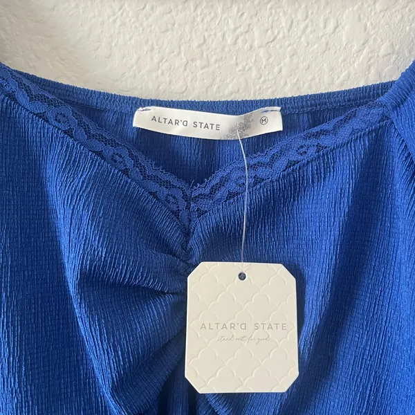 NWT Altar'd State Top Medium Blue Adley Cinched‎ Ruched Babydoll Blouse Medium - Image 4