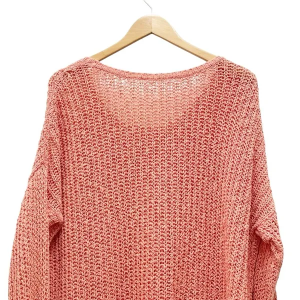 Free People Greenwich Village Sweater Sz M Coral Open Knit Oversized Tunic Boho - Image 5