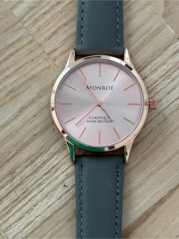 Monroe Classique by Maestro Luxury Watch Rose Gold Dial Gray Leather Strap NWOT - Image 5