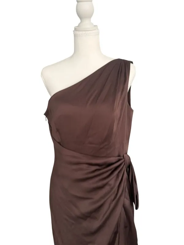 ESCADA Brown Silk Blend One Shoulder Cocktail Dress Size 38 / US 8 - Image 5