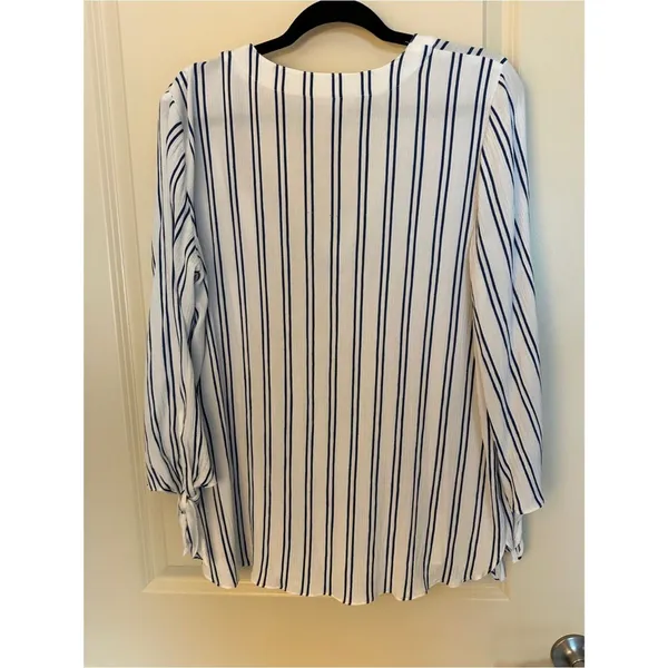 Michael Kors White and Navy Vertical Stripe V-Neck Tunic Women's Sz Large - Image 6