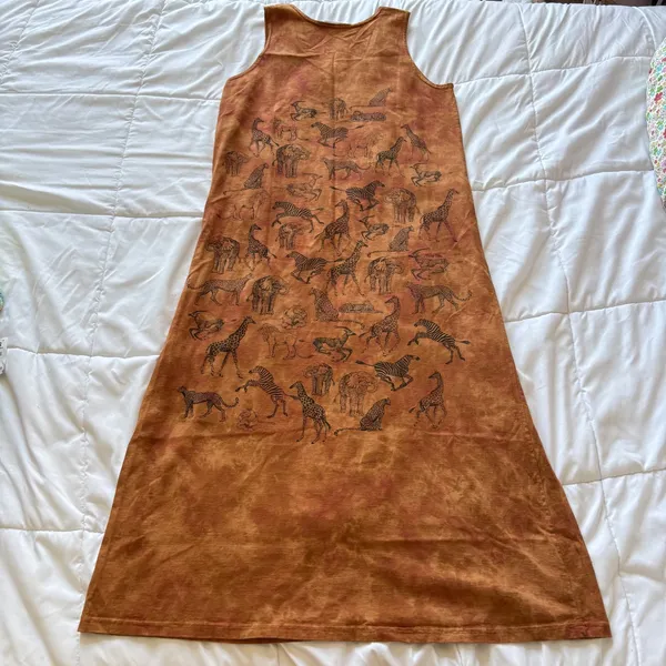 Vintage National Wildlife Federation Safari Animal Print Maxi Dress Rust Cotton - Image 9