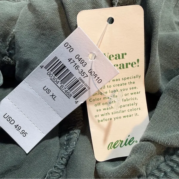 Aerie Lyocell Paperbag Wide Leg Pants XL Olive Green Pull On NWT - Image 6
