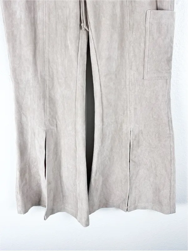 ANTHROPOLOGIE DAILY PRACTICE Cream Ribbed High Ankle Splits Flare Pants Small - Image 8