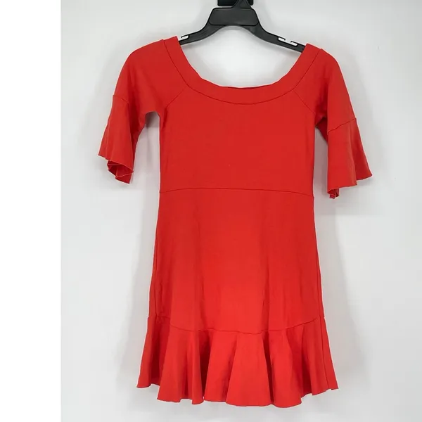 Free People Women’s Orange Off Shoulder Dress Bell‎ Sleeve Small Festival Boho - Image 3