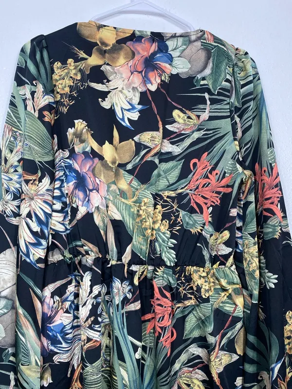 Miss Avenue Black Floral Long Sleeve Midi Shirt Dress Size M - Image 7