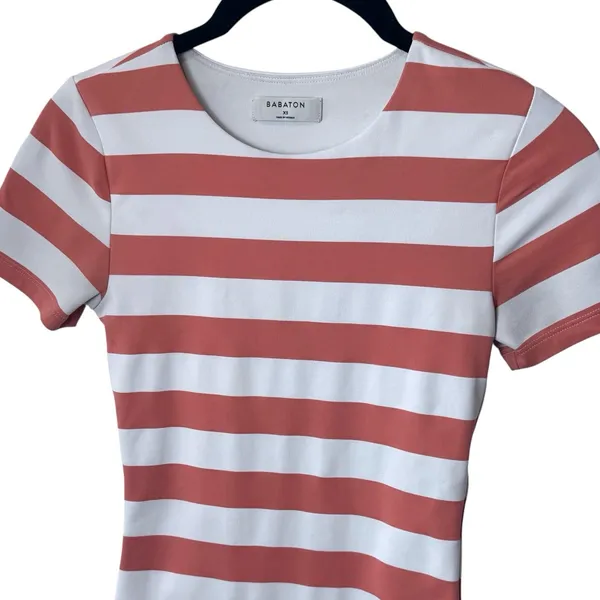 Aritzia Babaton White Pink Striped Short Sleeve Bodysuit‎ Feminine Festival Feminine XS - Image 3