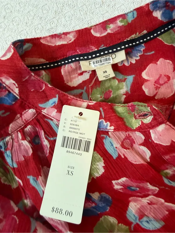 Anthropologie Pilcro The Sidney Batwing Blouse Red Floral XS NEW - Image 5