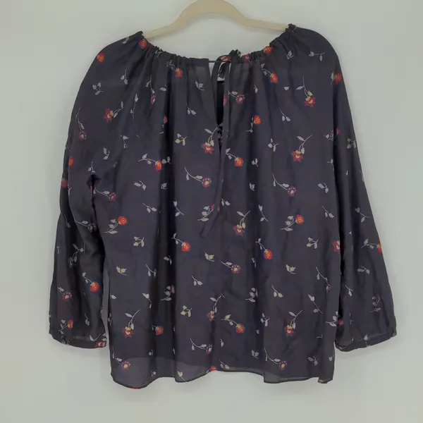 Madewell Cotton Silk Floral Peasant Blouse Size Small Navy Red Long Sleeve Shirt - Image 10