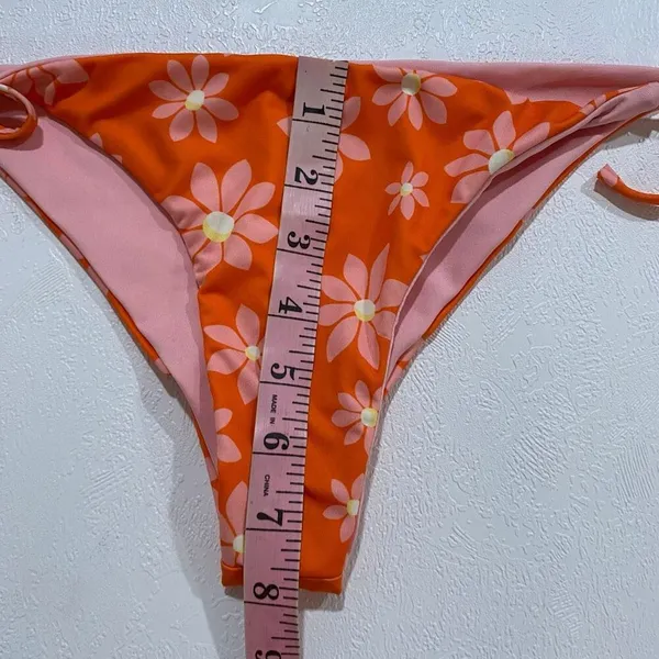 Wrangler Floral Bikini Set Orange Pink Daisy Tie Side Swimwear Estimated XS/S - Image 6