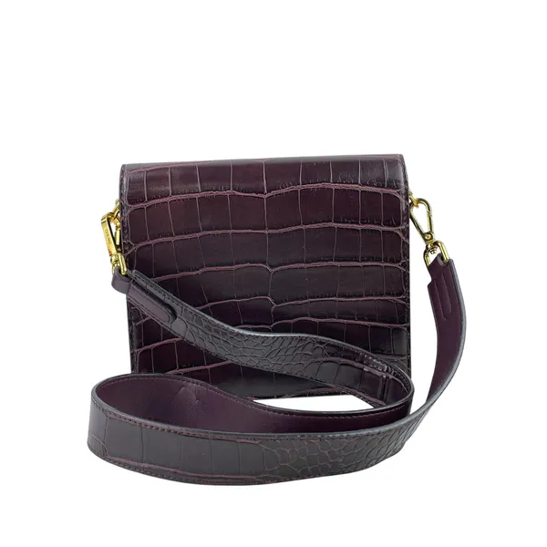 JW Pei Mini Flap Burgundy Red Croc Faux Leather Vegan Crossbody Bag Handbag - Image 3