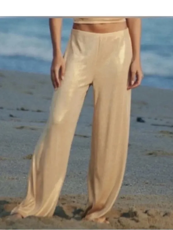 Zara NWT gold shimmery stretchy flowy pants - Image 4