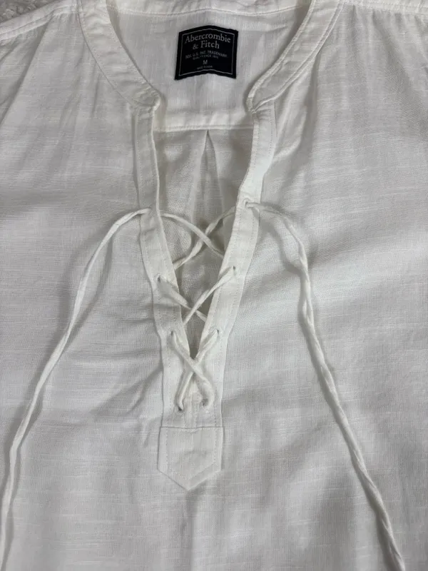 Abercrombie & Fitch White 100% Cotton Lace Up Peasant Blouse Size M - Image 4