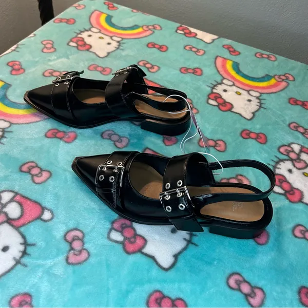 Size 6‎ Peyton Double Buckle black Slingback Flats by wild fable - Image 4