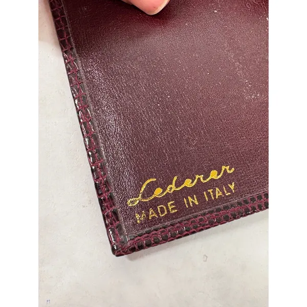 Lederer Italy Vintage Burgundy Lizard Embossed Leather Photo Card Holder‎ Wallet - Image 8