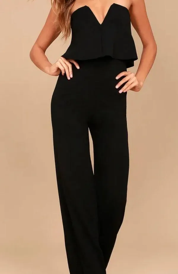 Lulu’s Power of Love Black Strapless Jumpsuit Size: M - Image 2
