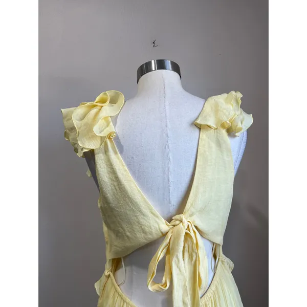 Francesca's Mi Ami Yellow Ruffle Dress Cottagecore Romantic Summer‎ Size L - Image 6