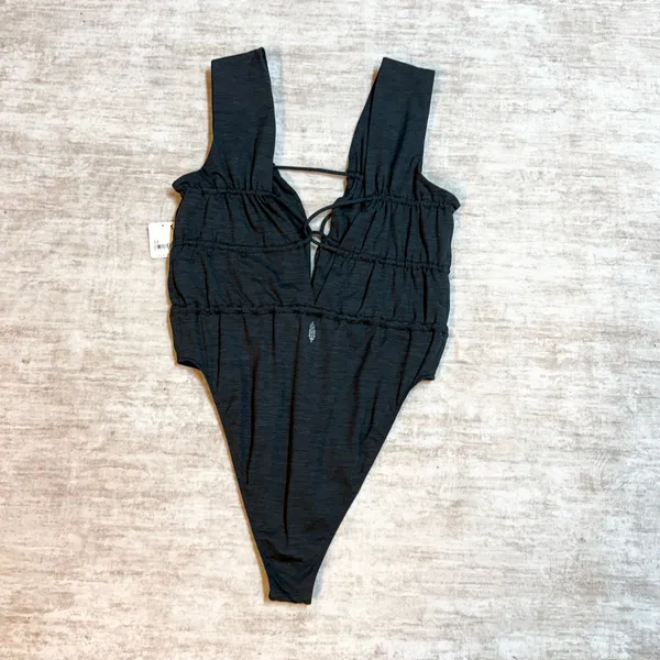 Free People Movement Womens XL Black Noir Plunging V-neck Bodysuit Sporty Yoga - Image 4