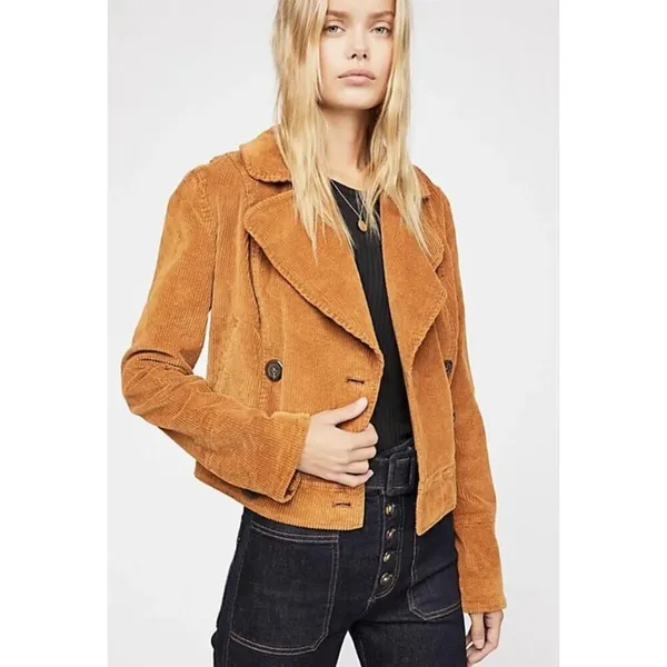 Free People Corduroy Jacket Relaxed Double Breasted Peacoat Golden Brown - Image 2