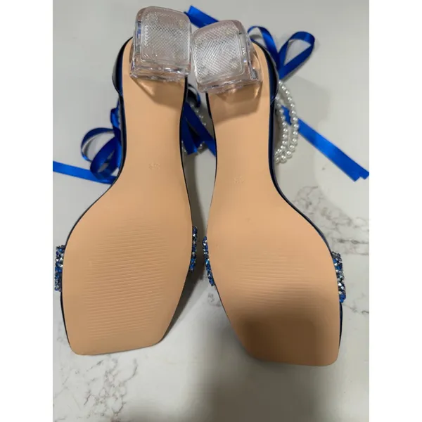 NEW Something Blue Wedding Pearl Jeweled Low Heel Shoes 8.5 - Image 6