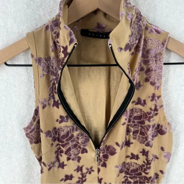 GUIHUA Floral Burnout Velvet Half Zip Mock Neck‎ Sleeveless Top Fairy Feminine - Image 9
