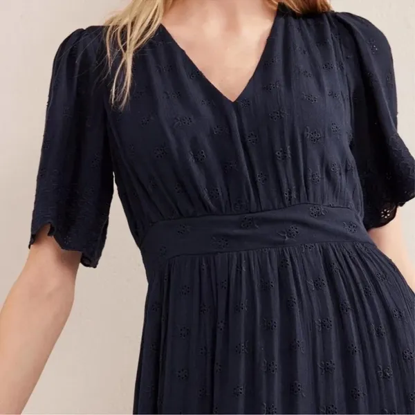 BODEN Broderie Floral Anglaise Eyelet Maxi Dress Navy Blue Embroidered US 2 - Image 6