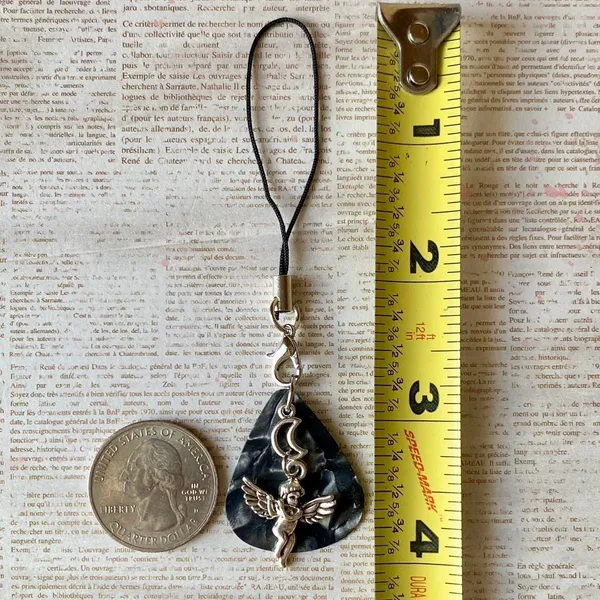 Handmade aesthetic fairy goth style moon angel cherub guitar pick phone strap/bag charm/keychain/display👼🖤 - Image 5