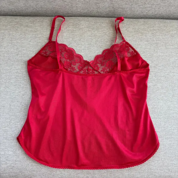 80s Vintage Maidenform Cami Slip Red Lace Trim Lingerie Coquette Glam Romantic - Image 2