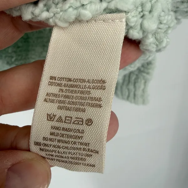 Free People Mint Green V-Neck Textured Open Knit Oversized Boxy Sweater Large - Image 4