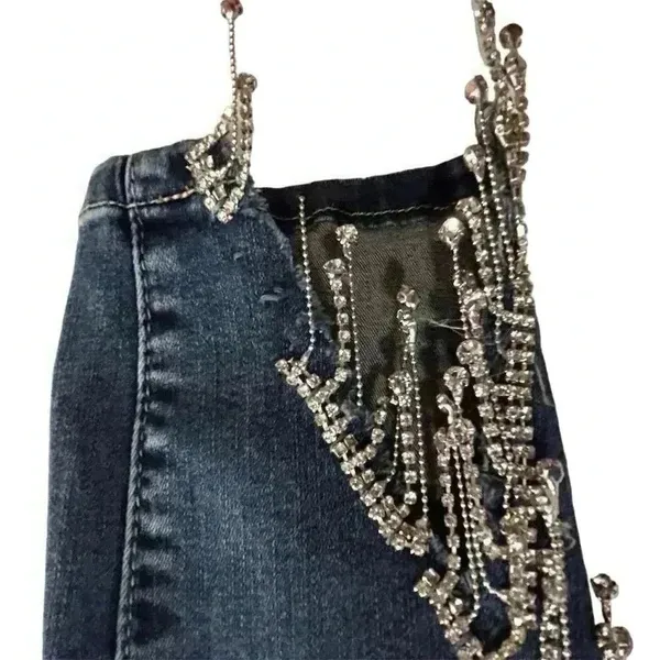 Akira Women's High Rise‎ Skinny Jeans Sparkle Rhinestone Blue Size 9 - Image 5