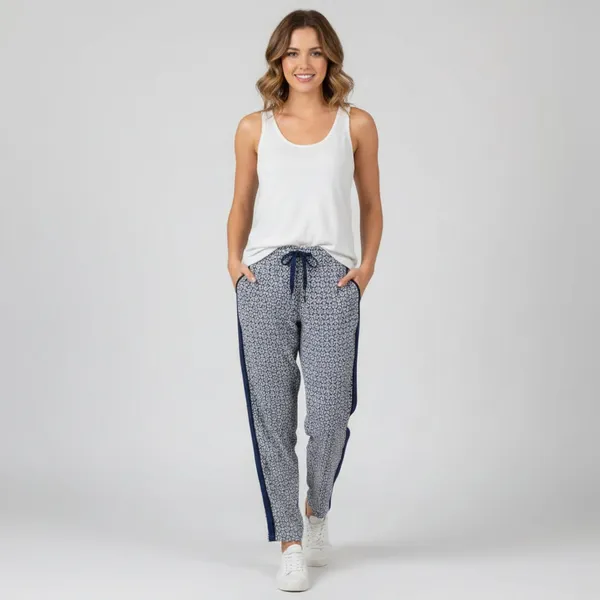 Anthropologie Hei Hei Blue White & Red Print Casual Pants M - Image 6