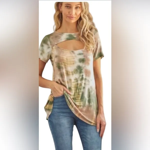 Boutique Olive Tie Dye Cut Out Top - Image 4