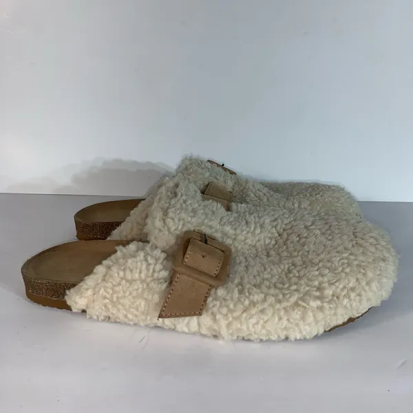 J. Crew Sherpa Buckle Clog Slippers in Tan/Cream, Women’s Size 8 - Image 5