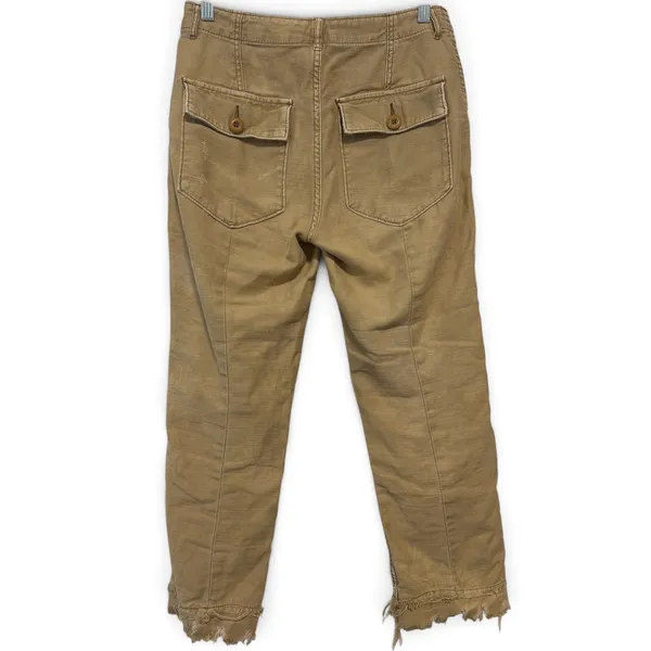 Free People Tan Distressed Utility Pants Frayed Hem Canvas Straight Leg Size 28 - Image 3