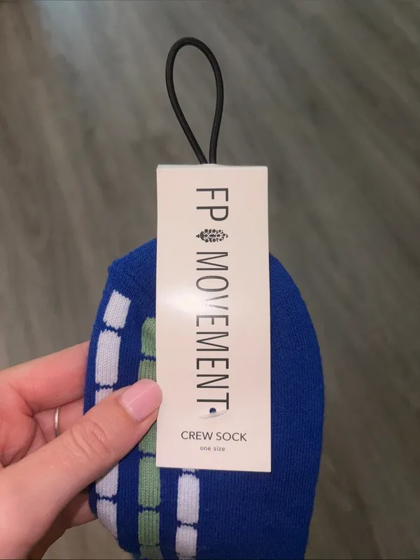 FP Movement Royal Blue Crew Socks with White and Green Stripes - Image 3
