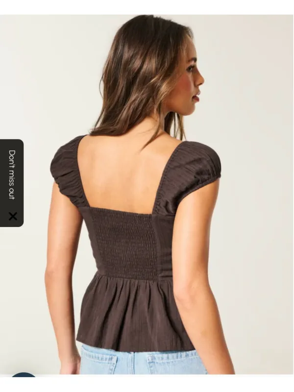 Hollister Brown Peplum Blouse Size XL - Image 2