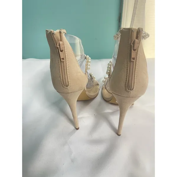 Liliana Womens Size 10 Tan Romey Pearl Stiletto‎ Heel Sandals Ankle Strap BinC - Image 4