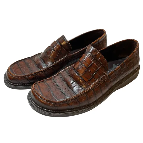 FRANCO SARTO Ladies' Brown Leather Crocodile Texture Loafer Shoe - Size 7.5 - Image 4