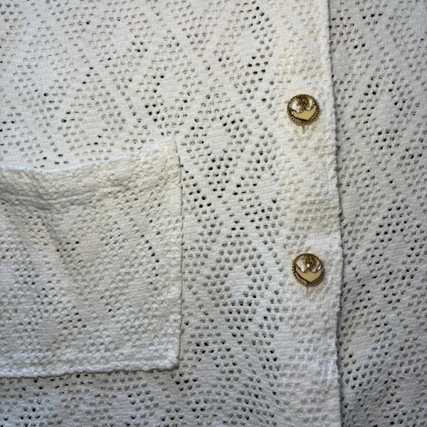 VTG White Crochet Button Up‎ Beach Cover Up Top Anchor Gold Buttons L-XL Resort - Image 8