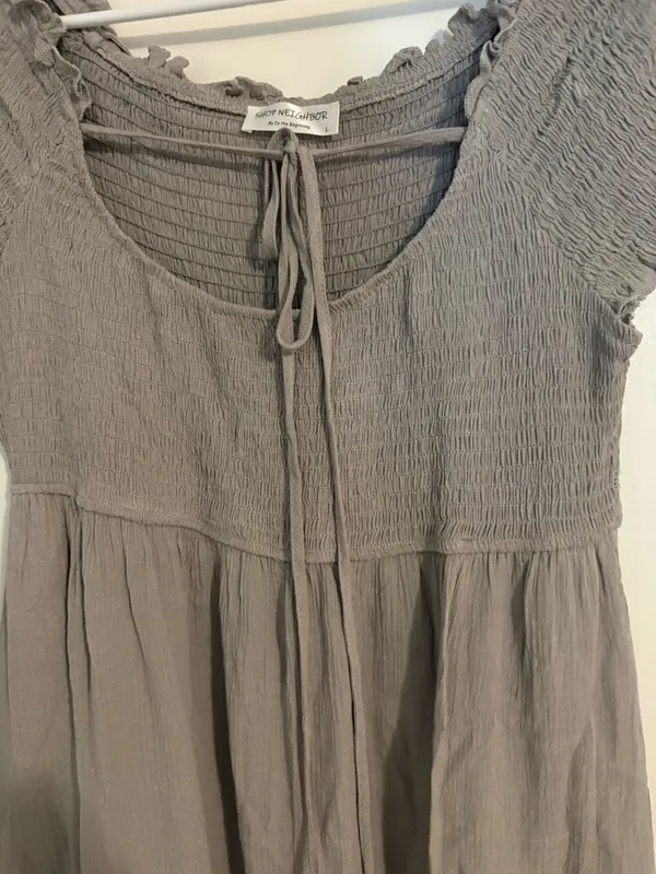 Grey Ruffled Short Sleeve Smocked Bodice Dress - Image 3