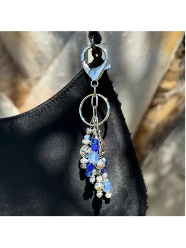 NEW One of a Kind Azure Harmony Handmade Beaded Bag Charm Keychain (#27) - Image 3