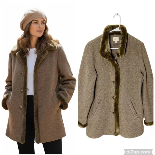 VINTAGE J. JILL Wool Jacket with Faux Fur Trim - Image 2