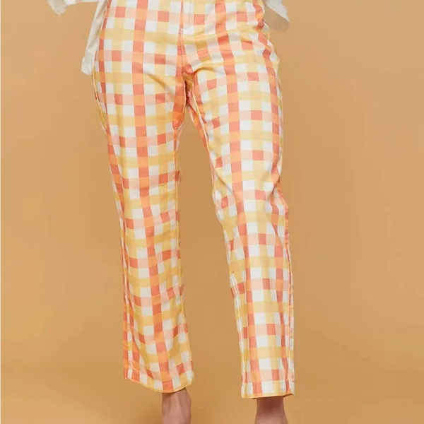 Free People She's All That Plaid High Waist‎ Crop Pants Orange Size 6 Cotton - Image 2