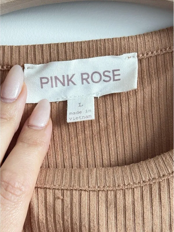 Pink Rose peach ribbed cutout mini dress size L Y2K bodycon - Image 3