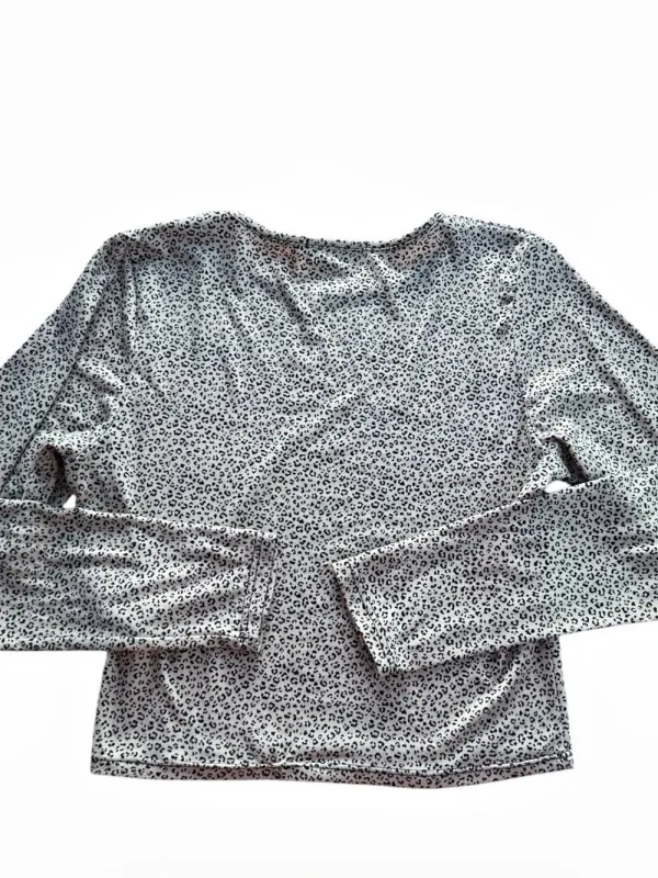 Gaze Women’s XS Leopard Print Long Sleeve Crewneck Crop Top Beige Black Animal - Image 2