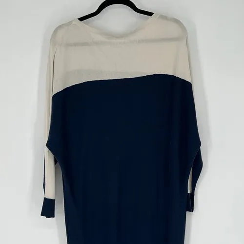 LAUREN RALPH LAUREN‎ Sweater Dress Med Blue Cream Colorblock Silk Quiet Luxury - Image 11