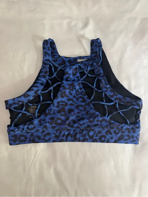 CXIX Blue Leopard NYX Sport Bra Polewear Cutout Strappy Pole Top S M - Image 3